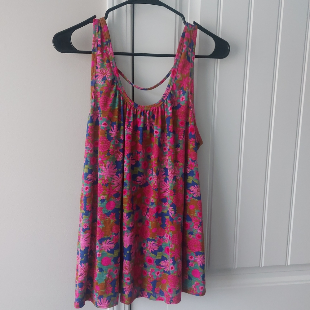 Natural Life Pink Floral Scoop Neck Tank Top